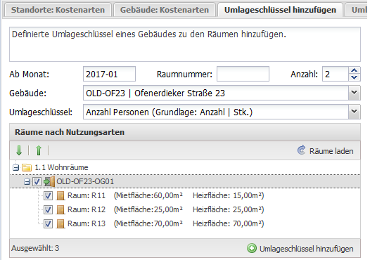 Screenshot des Konfigurationsmanagers mit der Registerkarte "Umlageschlüssel hinzufügen" entsprechend der Anleitung.